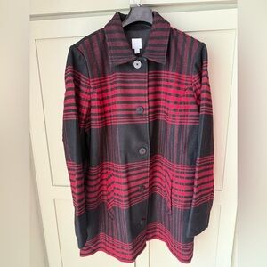 NWT J.Jill Red & Black Plaid Wool Pea Coat. SZ L